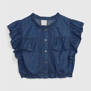Gap × LoveShackFancy Kids Denim Ruffle Button-Front Top Size XS